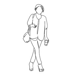 One continuous single drawing line art doodle beautiful, fashion, beauty, female, girl. Isolated flat illustration hand draw contour on a white background
