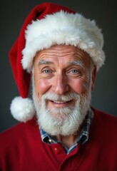 Naklejka premium Portrait of a smiling elderly man in Santa hat