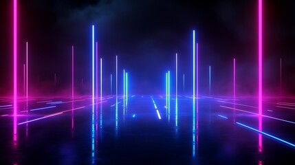 Fototapeta premium Abstract futuristic neon lights in a dark environment, creating a surreal atmosphere.