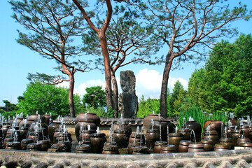 Yangpyeong-gun, Gyeonggi-do, South Korea - July 17, 2020: Jangdok fountain that spouts water at Semiwon Garden Garden