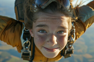 Fototapeta premium Person in free fall with a parachute concept of skydiving or adventure sports generative AI