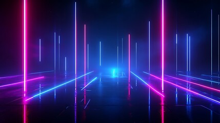 Fototapeta premium Abstract neon light background with vibrant colorful beams creating an immersive digital atmosphere.
