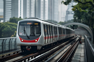 Fototapeta premium Futuristic modern public transport station with crowd of people, Generative AI image