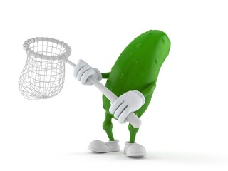 Cucumber character holding net