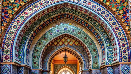 Obraz premium Elegant Mosaic Archway Design Featuring Intricate Patterns and Vibrant Colors for Artistic Spaces