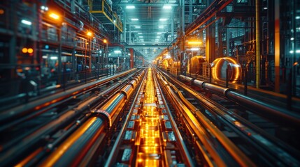 Obraz premium Industrial Factory Interior with Conveyor Belt