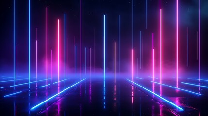 Fototapeta premium Abstract neon lights in vibrant colors creating a futuristic and dynamic atmosphere.