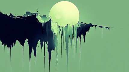 Abstract Landscape with Dripping Mountains and a Glowing Moon