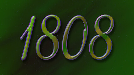 3D green with blue border design of number 1808 on green background.
