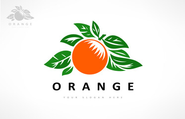 orange fruit and leaf logo vector