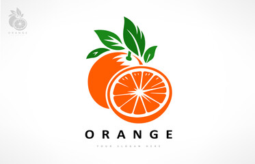 orange fruit and leaf logo vector