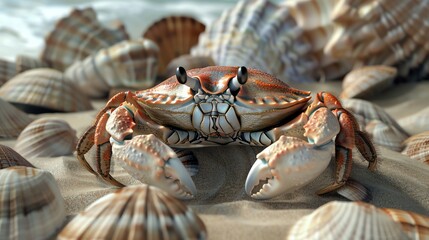 A crab on a sandy beach.