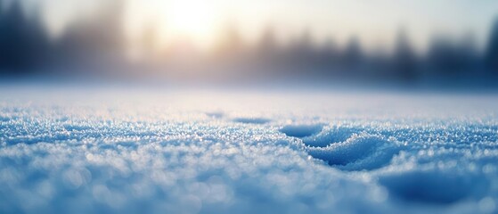 Obraz premium Snow-covered landscape with sunlight, creating a serene winter atmosphere.
