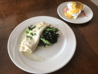 Dish of Egg white omelette served with asparagus.