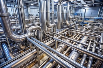 Extensive Arrangement of Stainless Steel Piping in Industrial Setting for Manufacturing and Construction