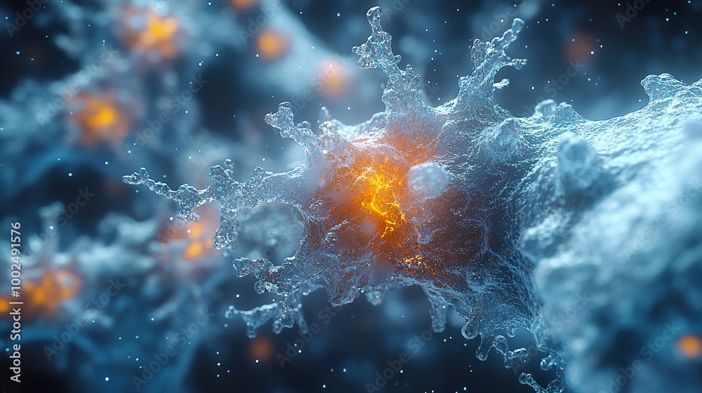 Wall mural glowing microscopic cell structure - abstract science background