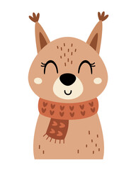 Fall squirrel clipart. Cute autumn animal character. Hand drawn vector illustration in flat style