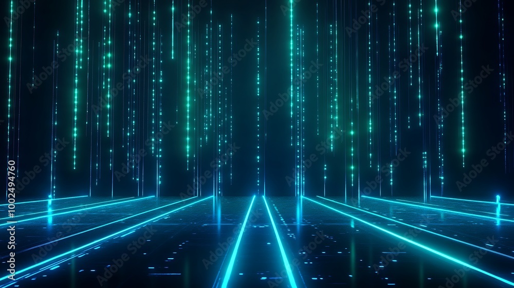 Poster futuristic digital background with glowing lines and matrix-like elements creating a mesmerizing tec
