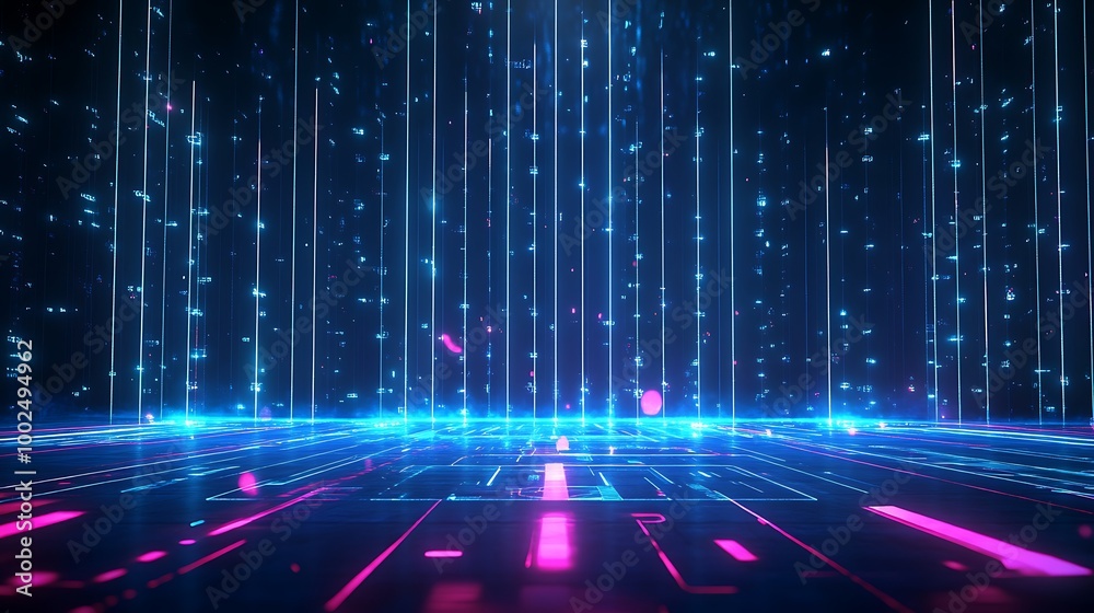 Poster futuristic digital background with glowing lines and particles, ideal for tech-related projects.