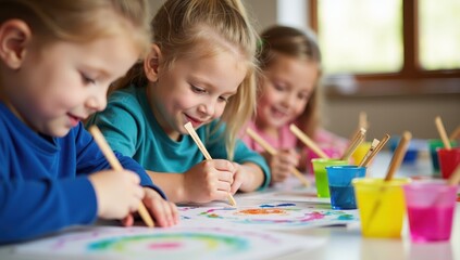 Fototapeta premium Art class with children painting