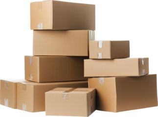 Delivery boxes, parcels stack isolated PNG on transparent background