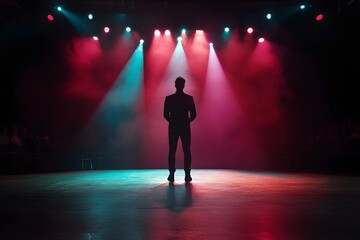 Fototapeta premium A man stands on a stage in front of a spotlight