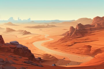 Naklejka premium empty road in desert landscape illustration