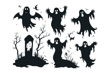 Spooky Ghost Silhouettes in the Night