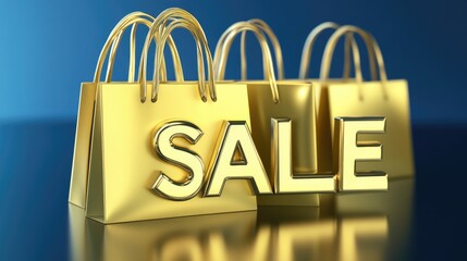Explore the vibrant sale display with golden text and colorful shopping bags on a deep blue backdrop perfect for e-commerce promotions