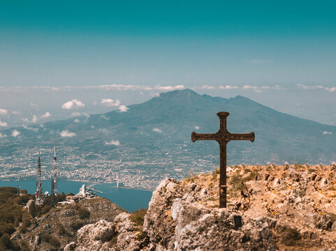 monte molare, campania, italy, cross, and mt vesuvius, naples