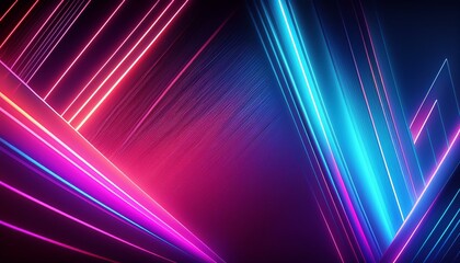 Abstract diagonal streaks of vibrant neon light on a dark background. A cascade of purple and blue lines suggests high-speed connectivity and digital data flow on an abstract plane