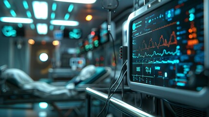 Naklejka premium ecg monitoring system in hospital.