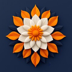 Fototapeta premium Colorful flower design with leaves on a dark background.