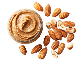 a jar of peanut butter and almonds