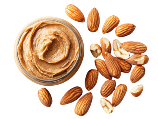 a jar of peanut butter and almonds