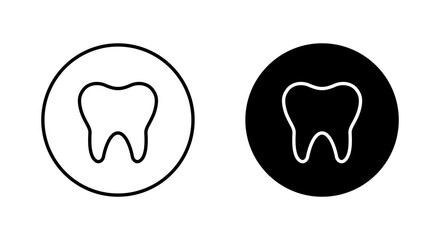 Tooth line icon on black circle. Medical molar, dentist sign symbol