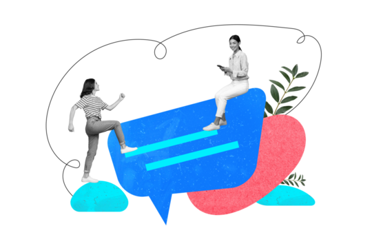 Poster banner template collage of two people browsing gadgets texting  for summer resort reservation