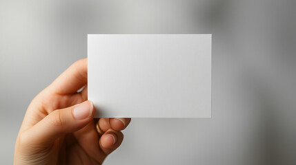 Obraz premium Hand Holding a Blank Business Card with Light Grey Background