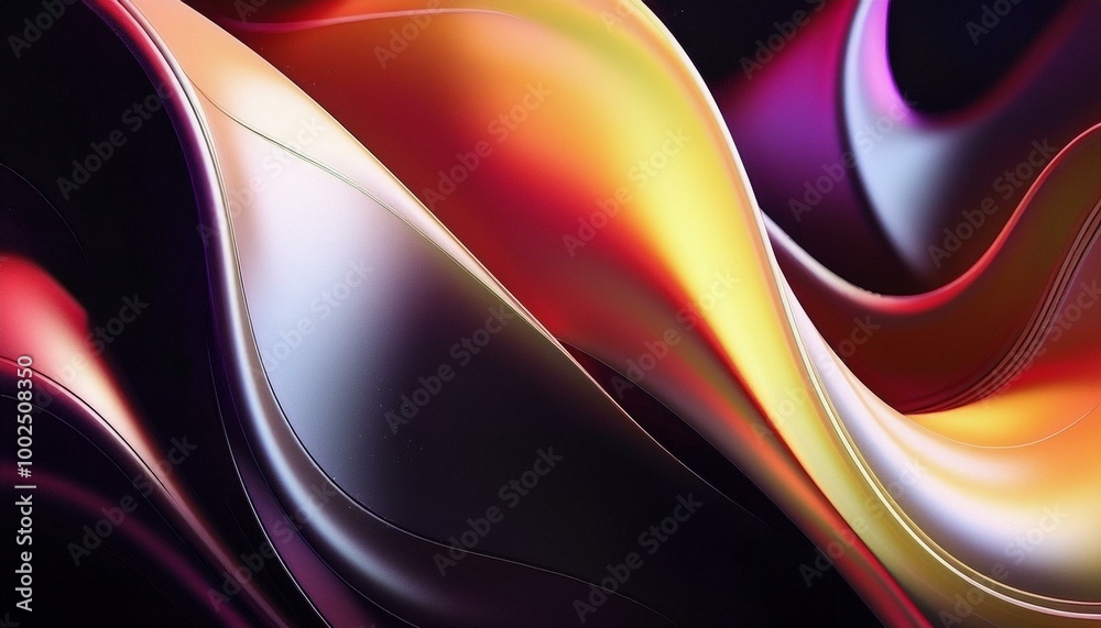 Aufkleber abstract fluid iridescent holographic neon curved wave in motion colorful background 3d render. grad