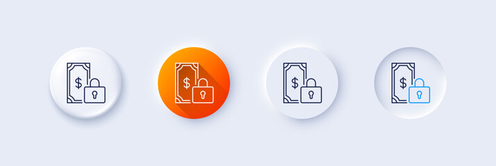 Private payment line icon. Neumorphic, Orange gradient, 3d pin buttons. Dollar sign. Finance symbol. Line icons. Neumorphic buttons with outline signs. Vector