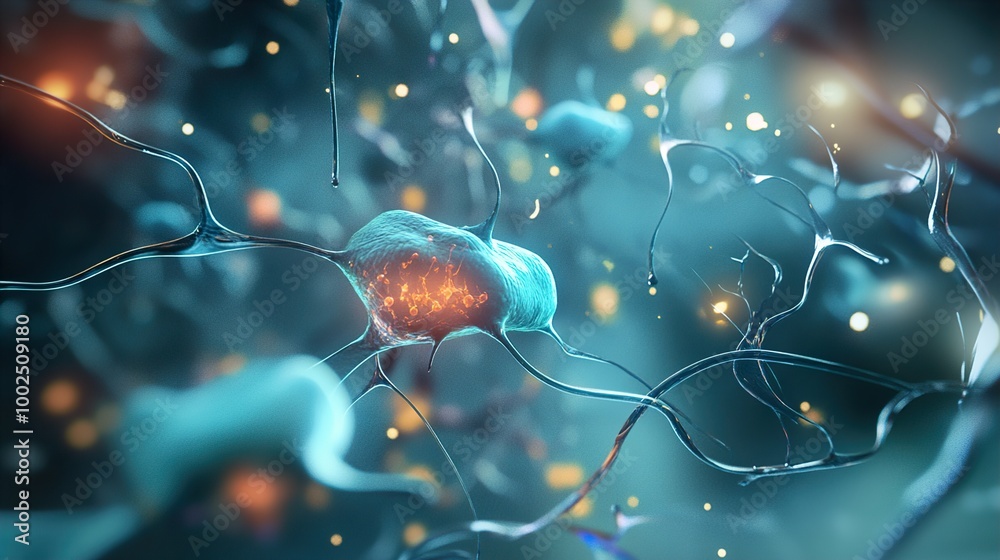 Wall mural microscopic view of a neuron - exploring the human brain