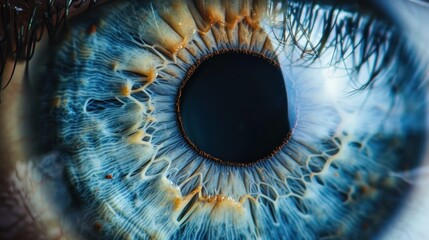close up eye, iris, macro photography, detailed view, blue tones, natural beauty, vivid colors, intricate patterns, human eye, human anatomy, eye structure, reflection