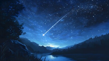 A bright shooting star streaking across a clear night sky