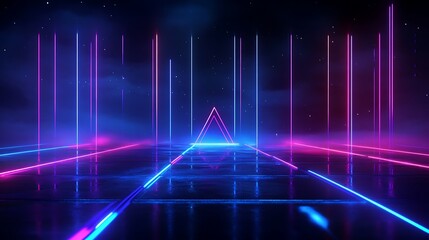 Naklejka premium Futuristic neon landscape with vibrant lines and glowing effects on a dark background.