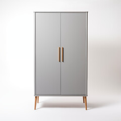 Grey Wooden Cabinet with Two Doors and Wooden Handles