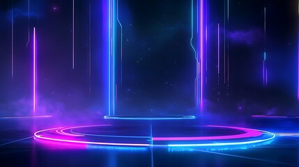 Futuristic neon light background with vibrant blue and pink beams, ideal for technology and gaming designs.