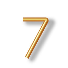 Numeral 7 - Golden Plastic Balloon Number seven Isolated on White Background. 3D Style Vector Illustration
