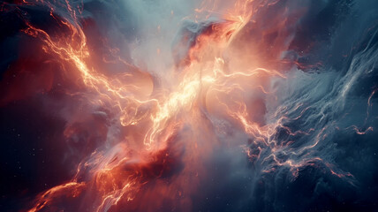 Fototapeta premium Vivid cosmic explosion illuminates the dark void of space in swirling colors of energy