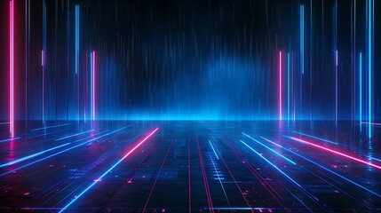 Futuristic neon lights create a dynamic digital landscape with vibrant colors and depth.