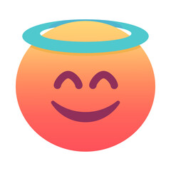 Obraz premium Smiling face with halo emoji icon. Trendy colors, popular element for social media and digital designs. Emoticon, isolated element.